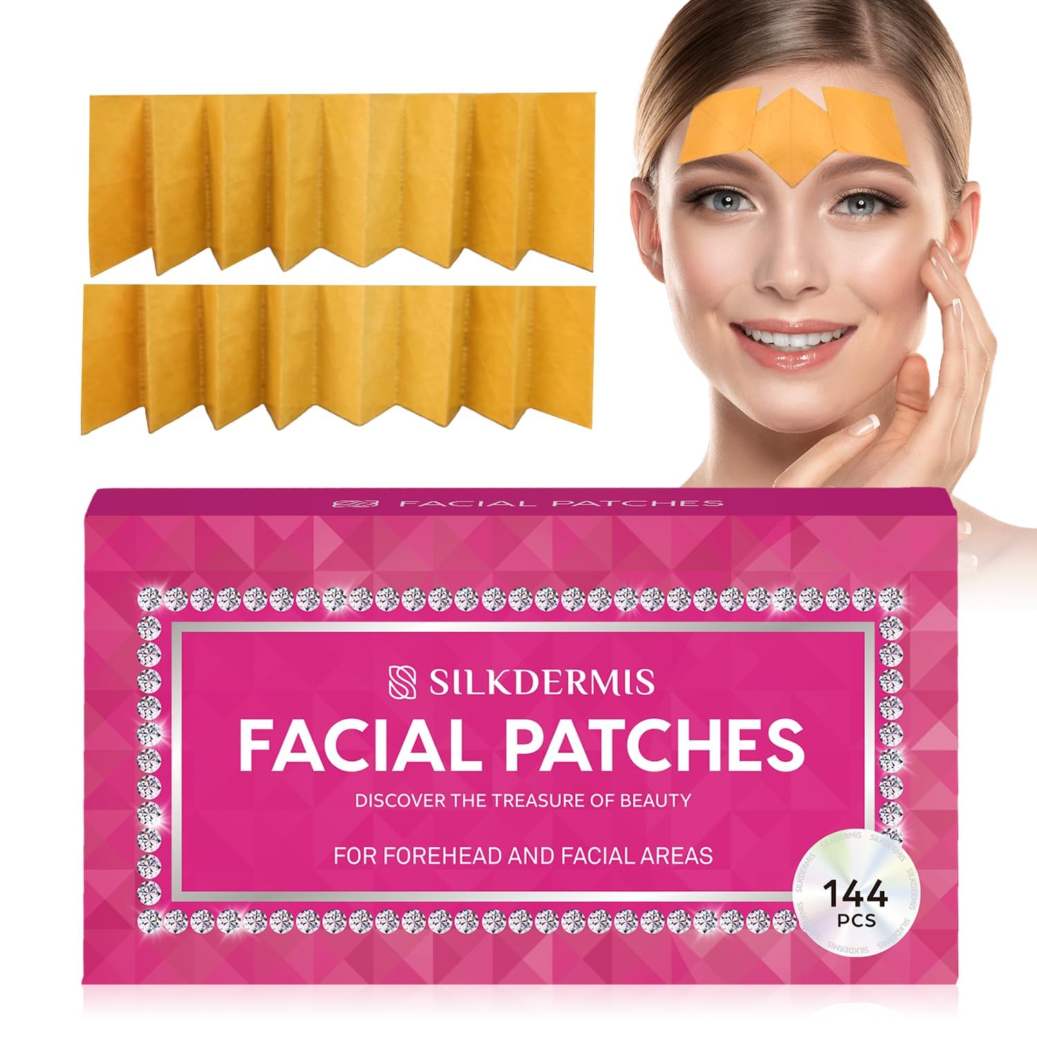SILKDERMIS forehead wrinkle patches closeup showing gentle adhesion for overnight use.
