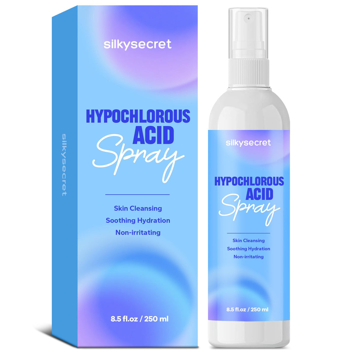 SilkySecret HOCL spray bottle for on-the-go skin care.