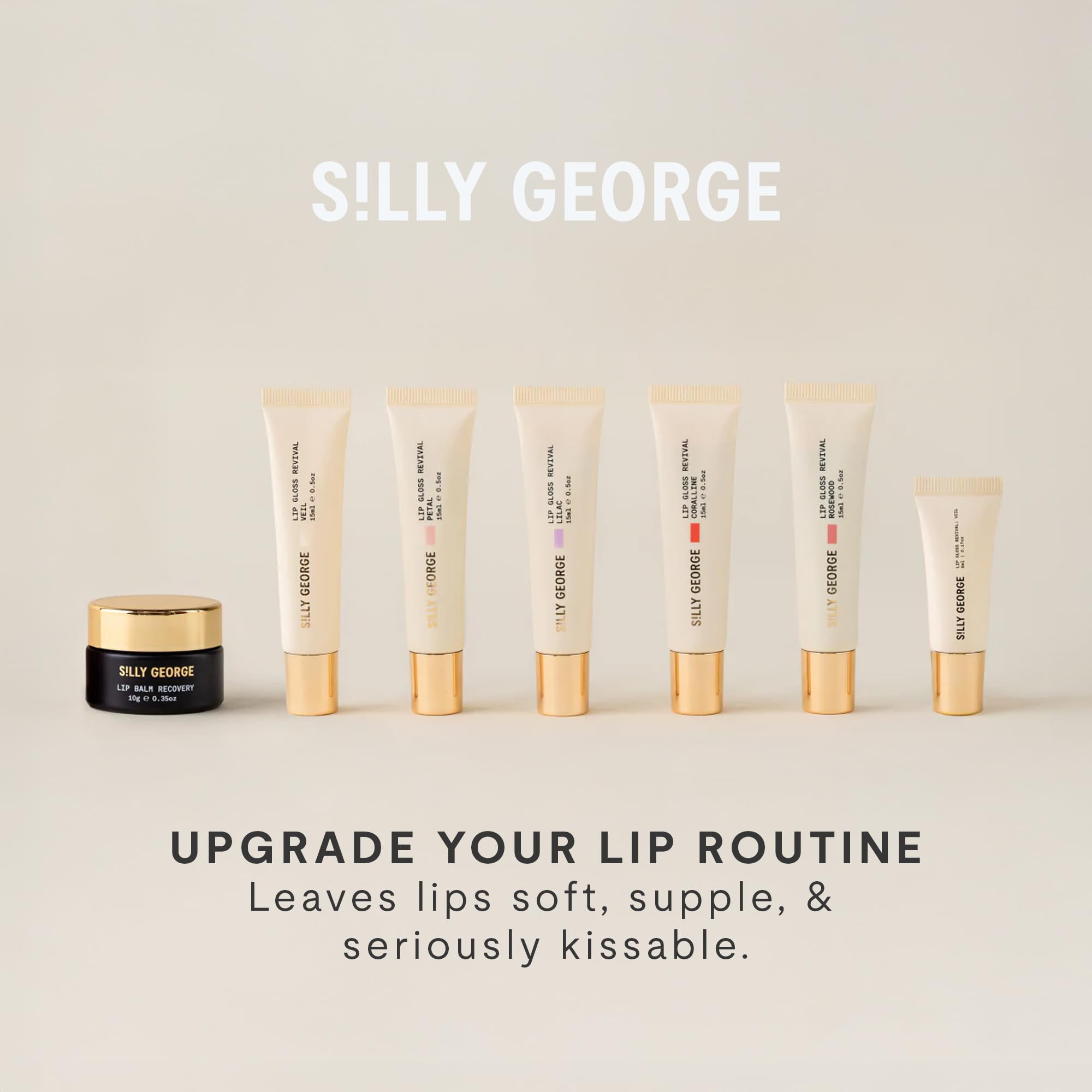 Silly George Lip Gloss Revival packaging details with gold cap
