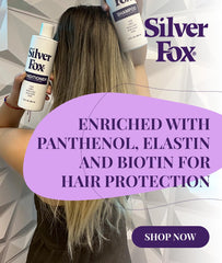 Morning shower scene featuring Silver Fox shampoo for color-maintaining care.
