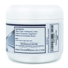 Silver Miracles gel jar closeup highlighting pure silver for gentle wound care