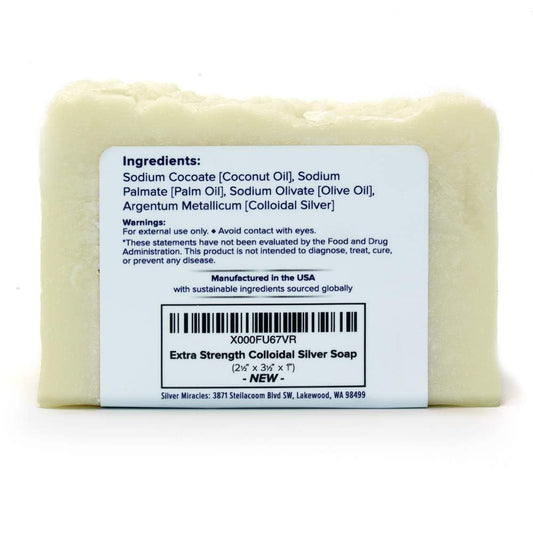 Silver Miracles colloidal silver soap bar with rich lather for bath or shower