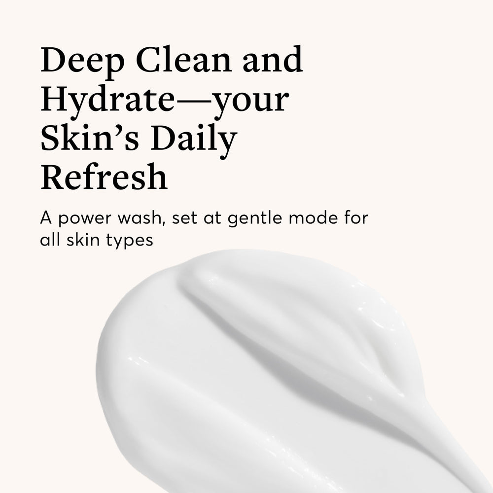 Silver Mirror Everyday Cream Cleanser pump dispensing during cleansing