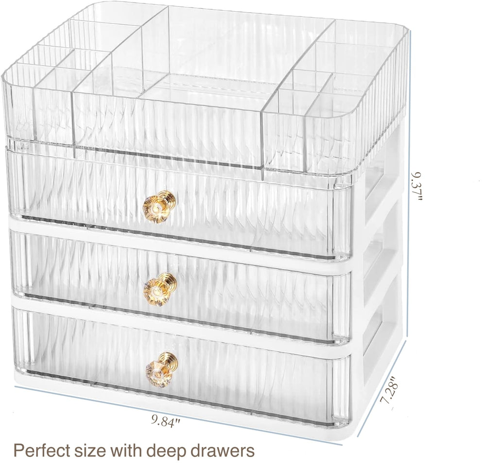 Simbuy clear makeup organizer on desk, versatile storage for supplies.