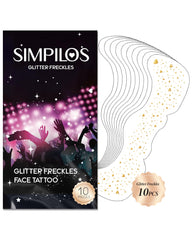 Simpilos Glitter Freckles packaging with gold heart design for festival sparkle.