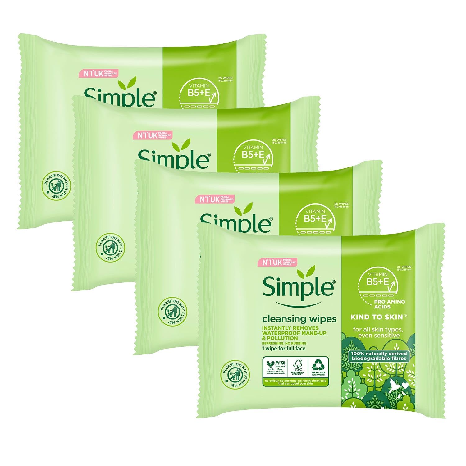 Simple cleansing wipes pack close-up shows gentle fibers for sensitive skin.