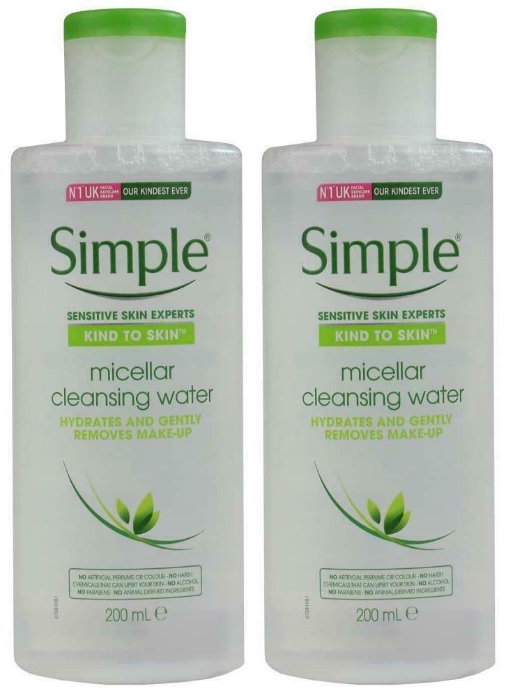 Simple Micellar Cleansing Water bottle for gentle makeup removal and hydration