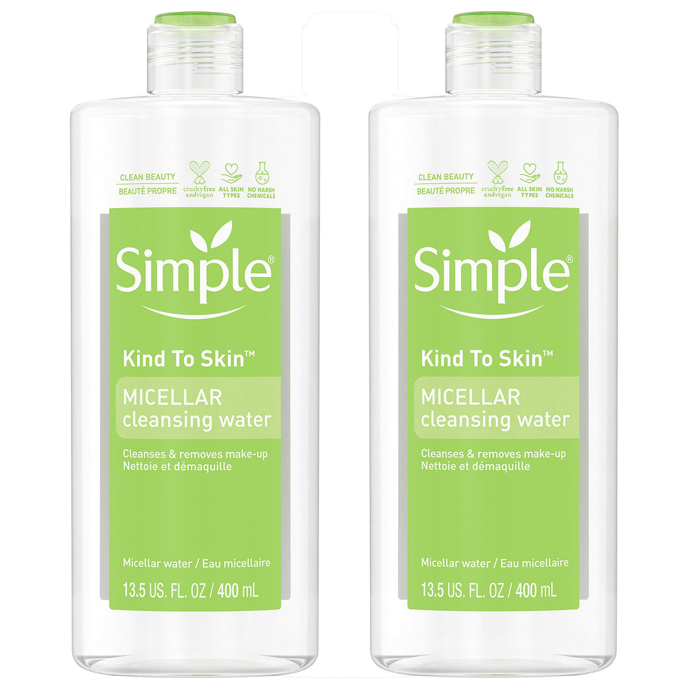 Simple Micellar Cleansing Water bottle front with gentle formula for all skin types