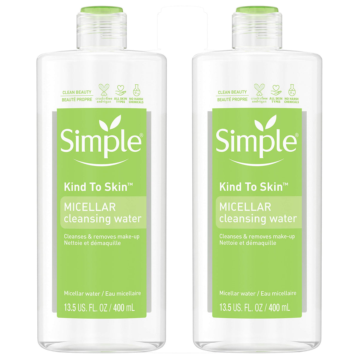 Simple Micellar Cleansing Water bottle front with gentle formula for all skin types