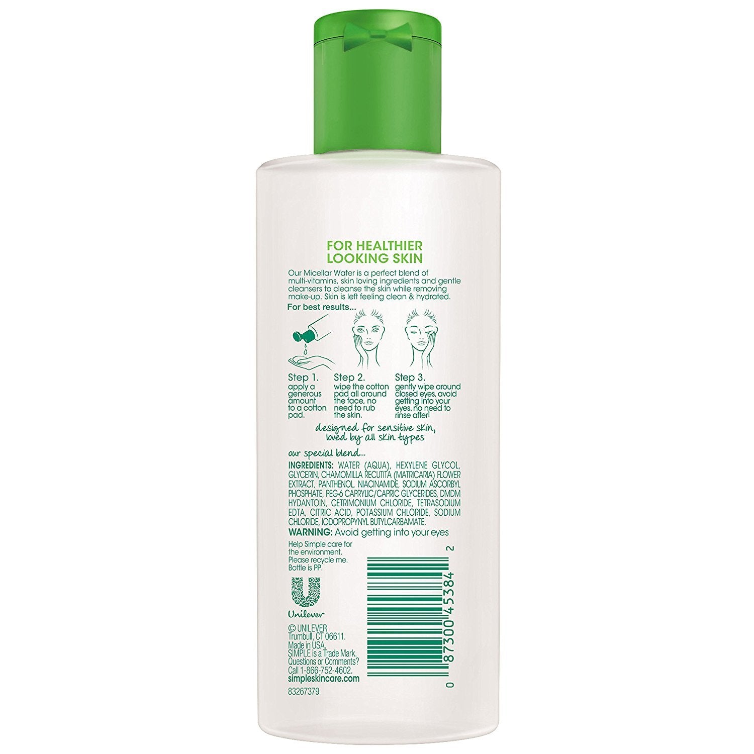 Simple Micellar Cleansing Water two-pack on display highlights clean, dye-free formula