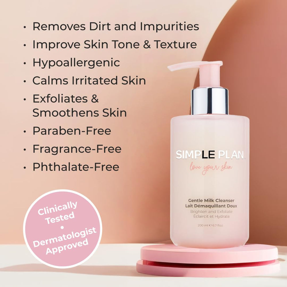 SIMPLE PLAN Hydrating Milky Cleanser light makeup removal; creamy non-irritating formula.