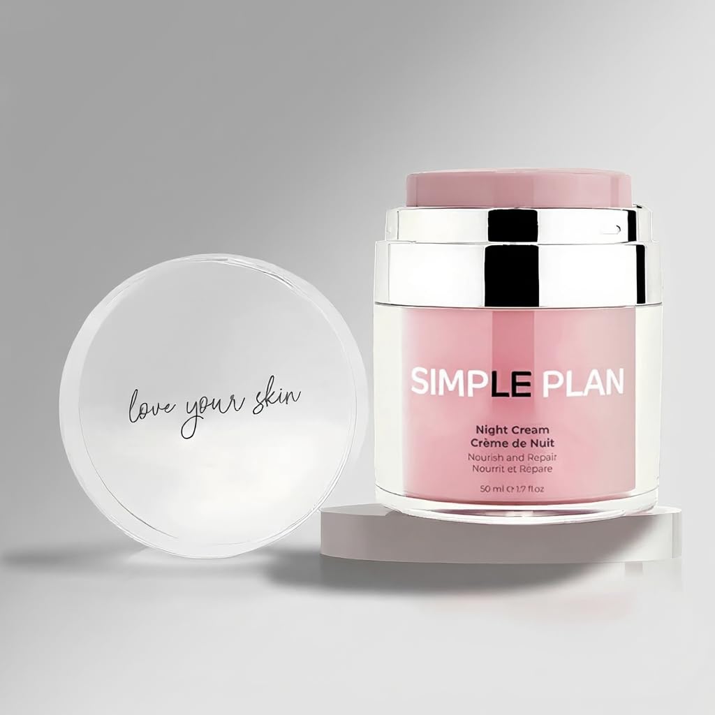 Simple Plan Night Cream bottle demonstrates deep overnight hydration for dry skin.