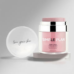 Simple Plan Night Cream bottle demonstrates deep overnight hydration for dry skin.