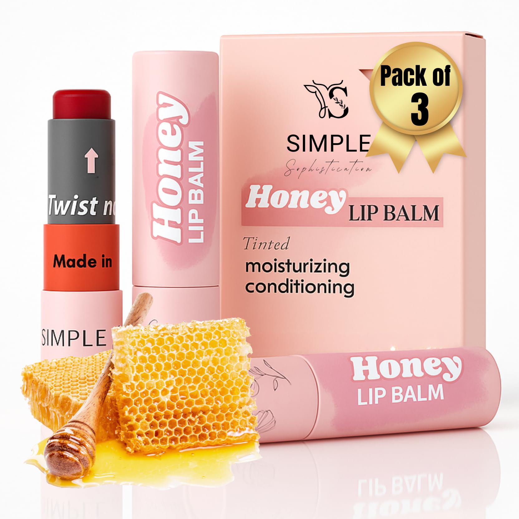 Simple Sophistication lip balm jar close-up with tinted finish and soft hydration.