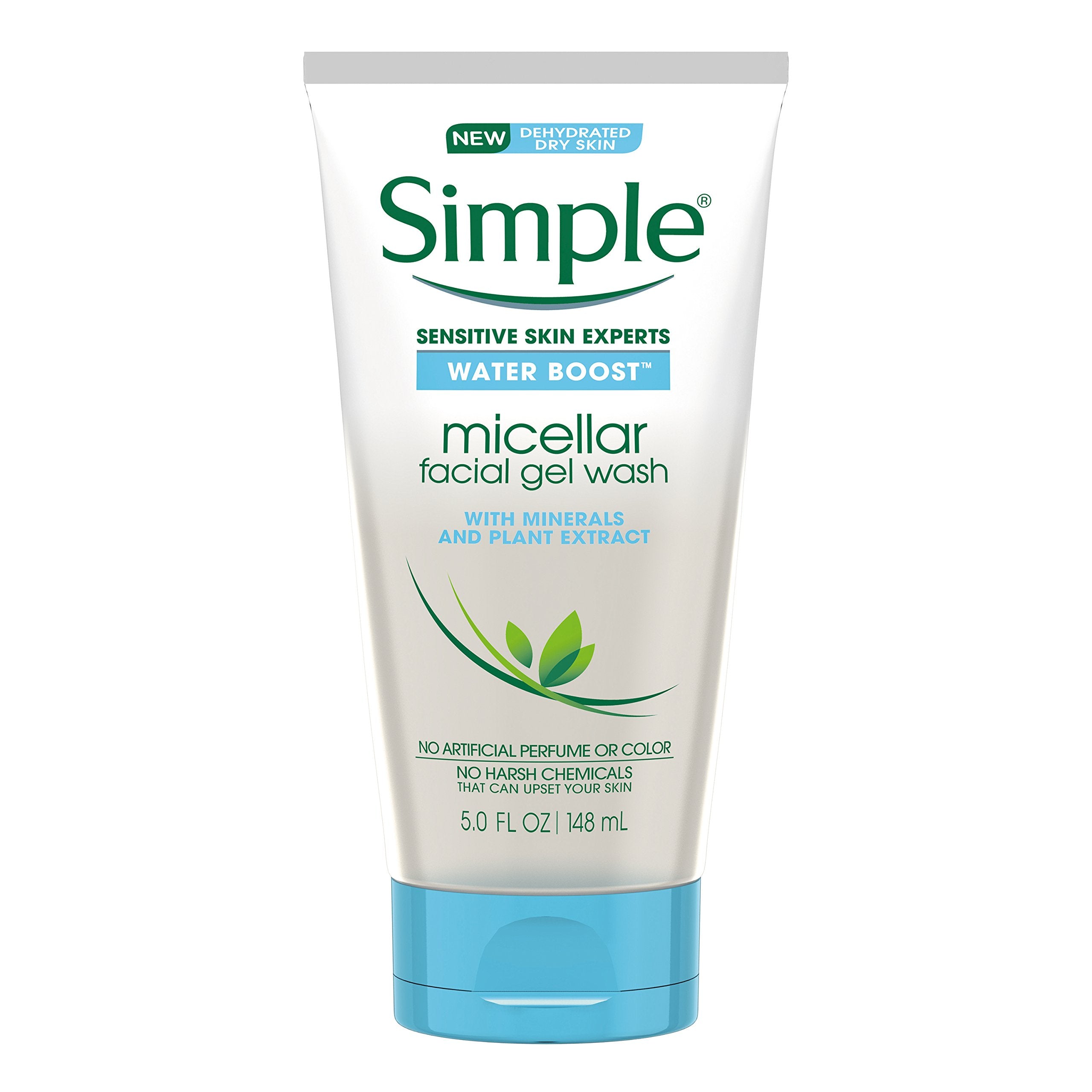 Simple Water Boost bubbles cleanse the face with a light gel texture for sensitive skin.