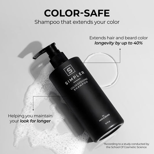 SIMPLER HAIR COLOR Shampoo label design highlighting fragrance and color care