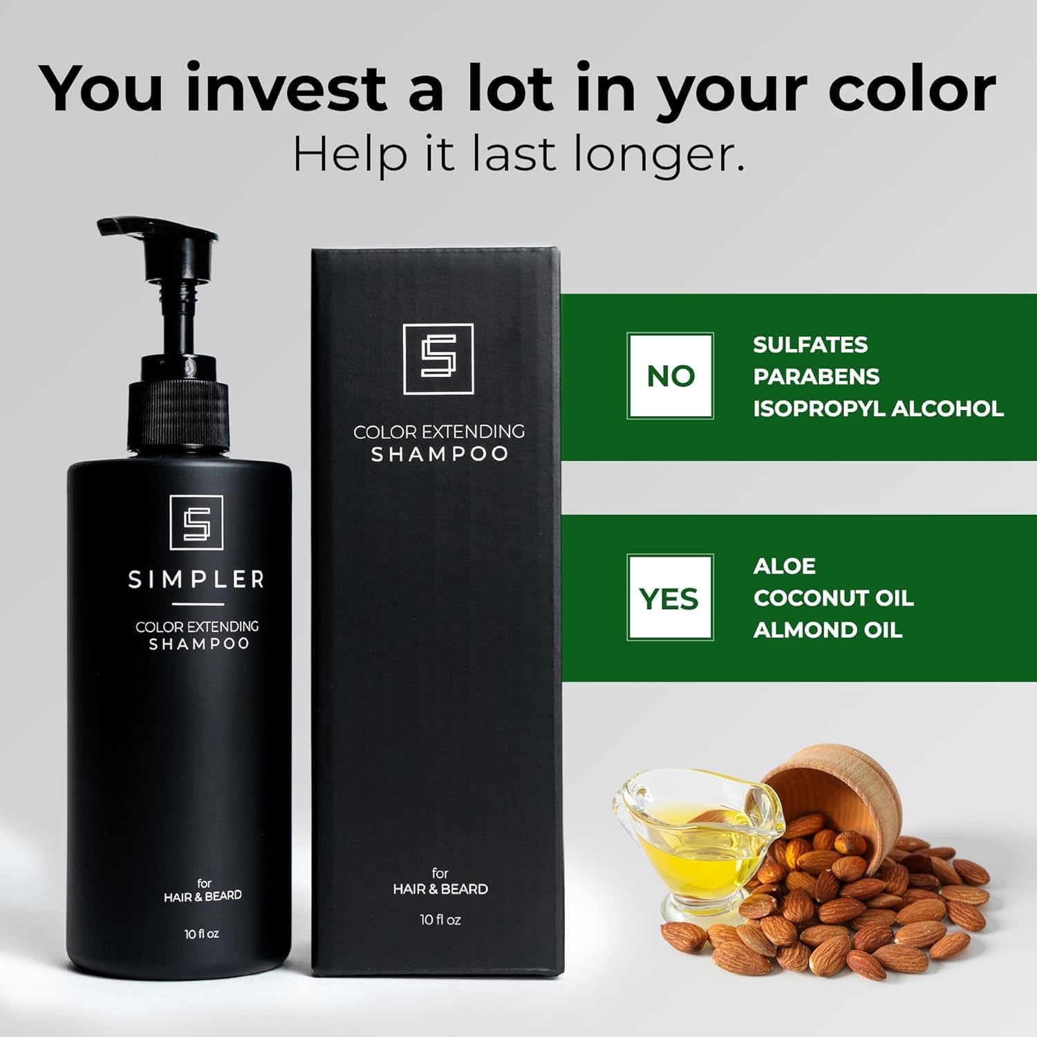 SIMPLER HAIR COLOR Shampoo bottle shown with conditioner for complete color routine.