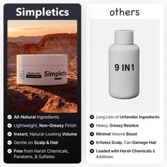 Model shows natural matte finish achieved with Simpletics Hair Clay.