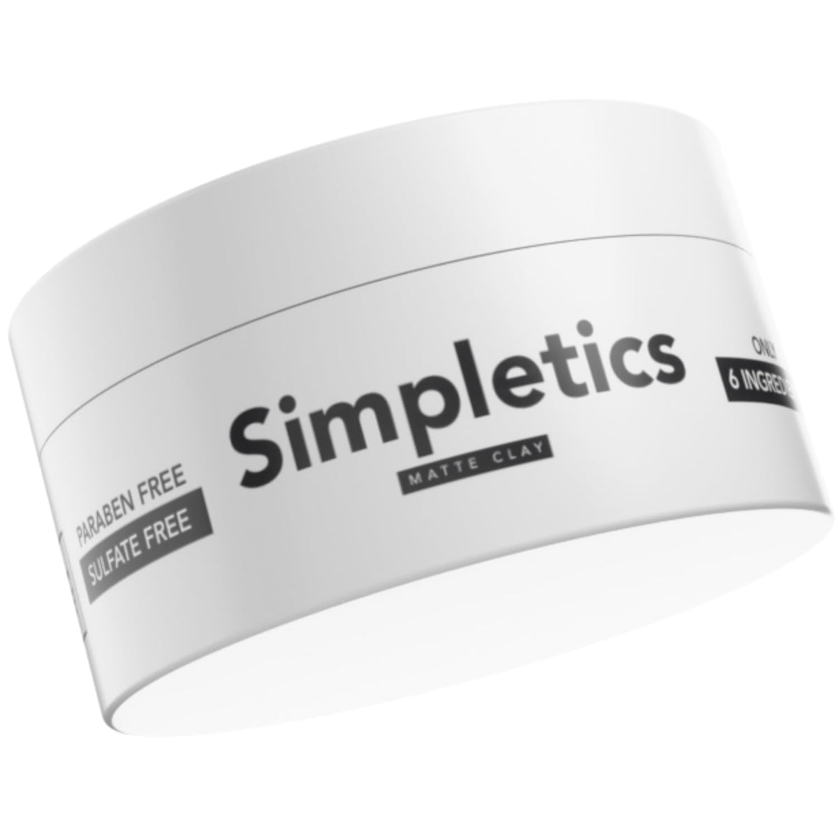 Simpletics Hair Clay bottle with vanilla scent and six-ingredient formula.