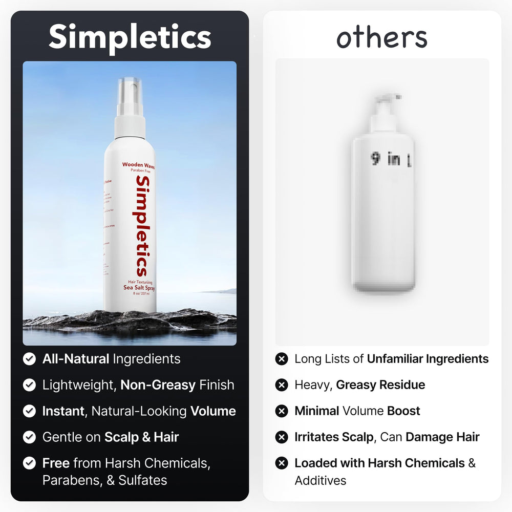 Vanilla-scented Simpletics formula refreshing hair from morning to night.