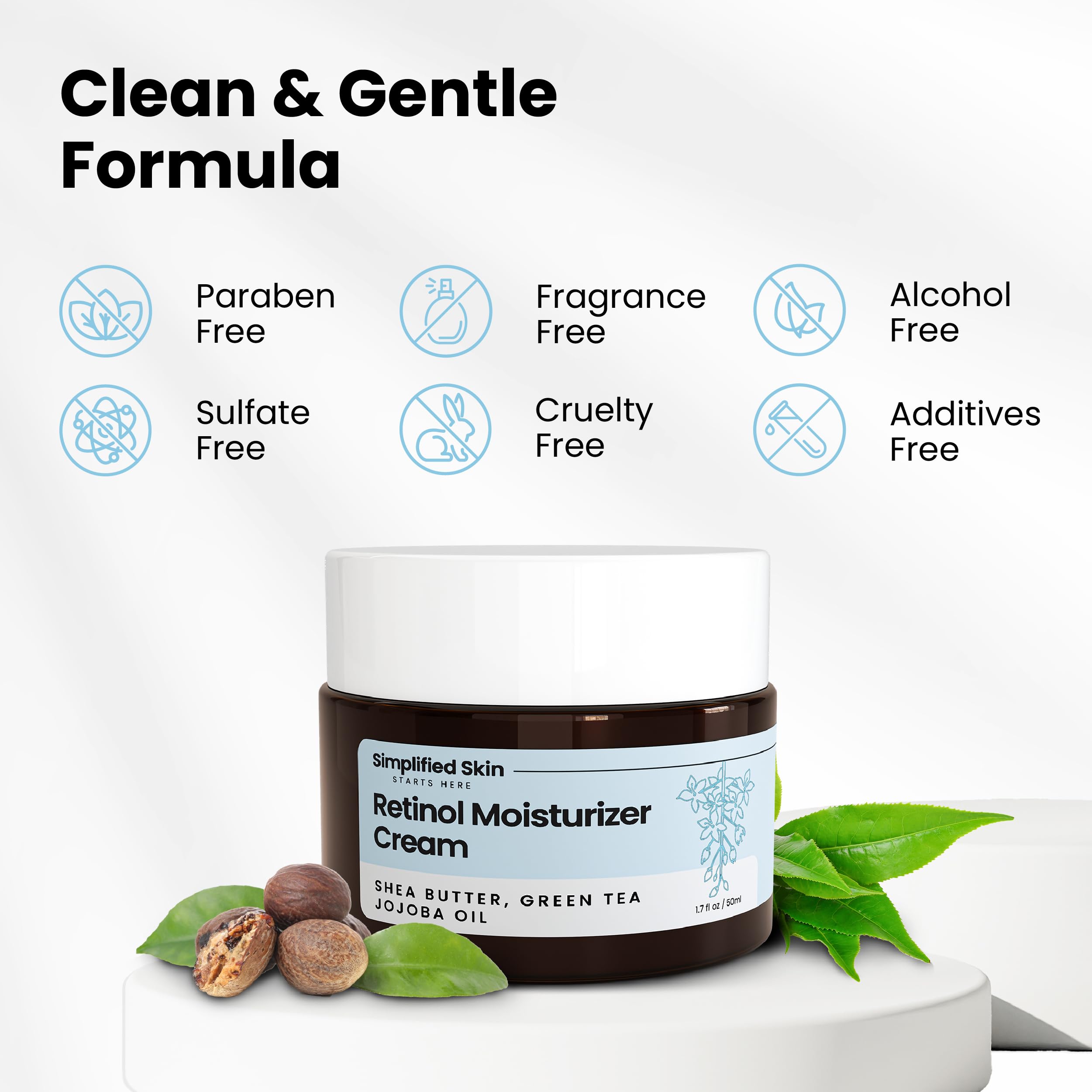 Simplified Skin Retinol Cream application dot showing smooth texture upon touch.