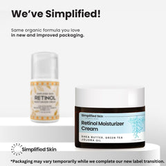 Simplified Skin Retinol Cream under makeup use scenario on vanity.