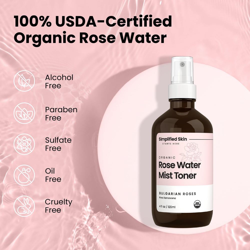 Makeup setting spray option with Simplified Skin rose water and scent.