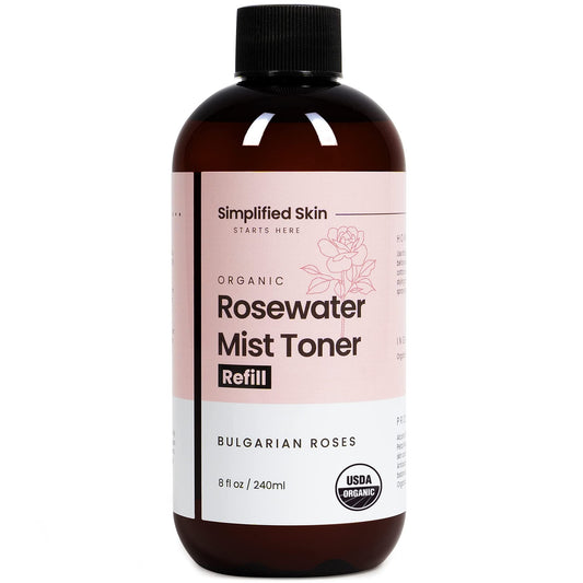 Simplified Skin Rose Water Spray face bottle delivering refreshing hydration.