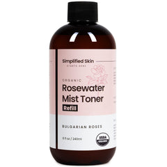 Simplified Skin Rose Water Spray face bottle delivering refreshing hydration.