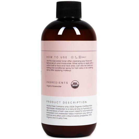 Simplified Skin Rose Water Spray hair mist for revitalizing shine and softness.