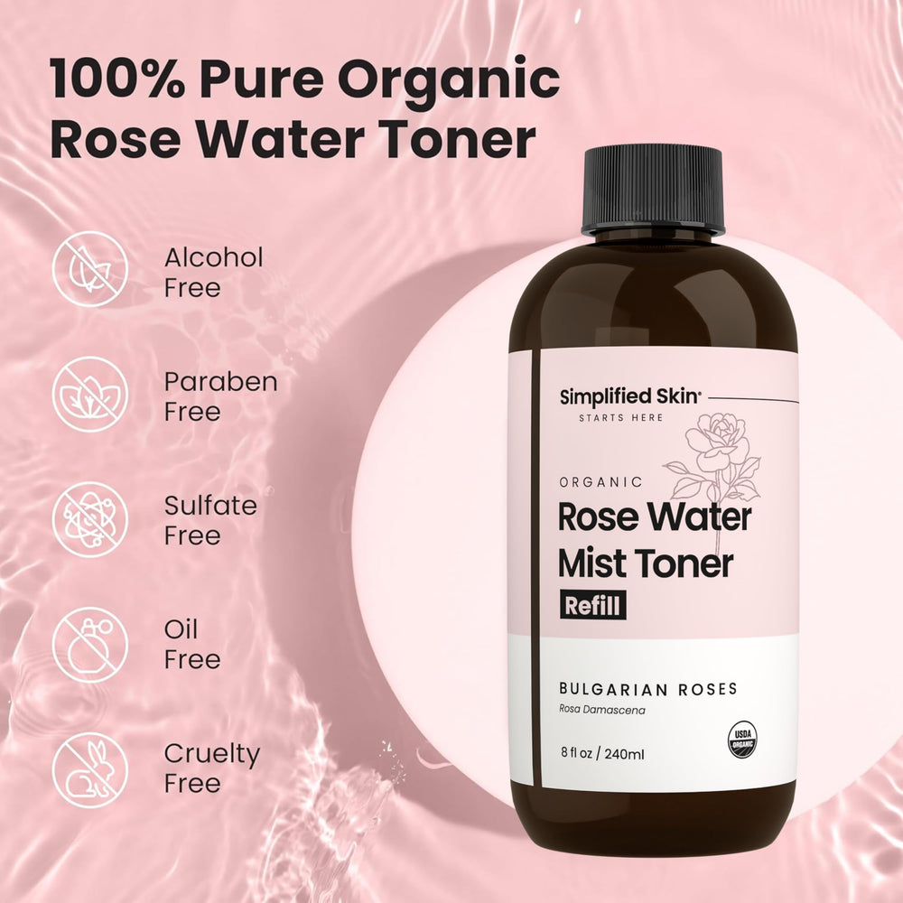 Simplified Skin Rose Water Spray refill bottle helps reduce waste.