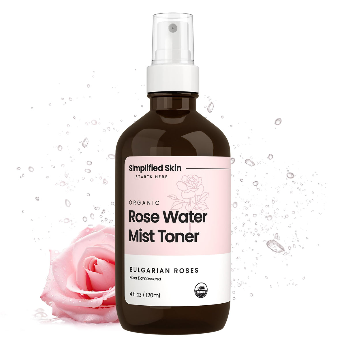 Simplified Skin Rose Water Spray bottle for refreshing facial and hair hydration
