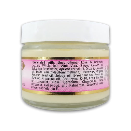 Label of Simply Divine Botanicals Creme de Rose Heavenly Moisturizer with organic ingredients