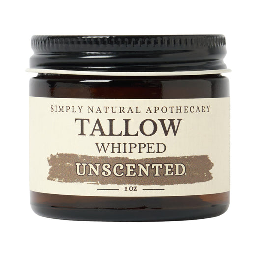 Simply Natural Apothecary beef tallow jar showing natural moisturizer for dry skin