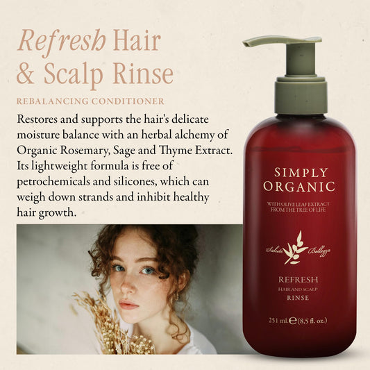 SIMPLY ORGANIC Hair Detox label close-up – olive leaf and sage for balanced moisture.