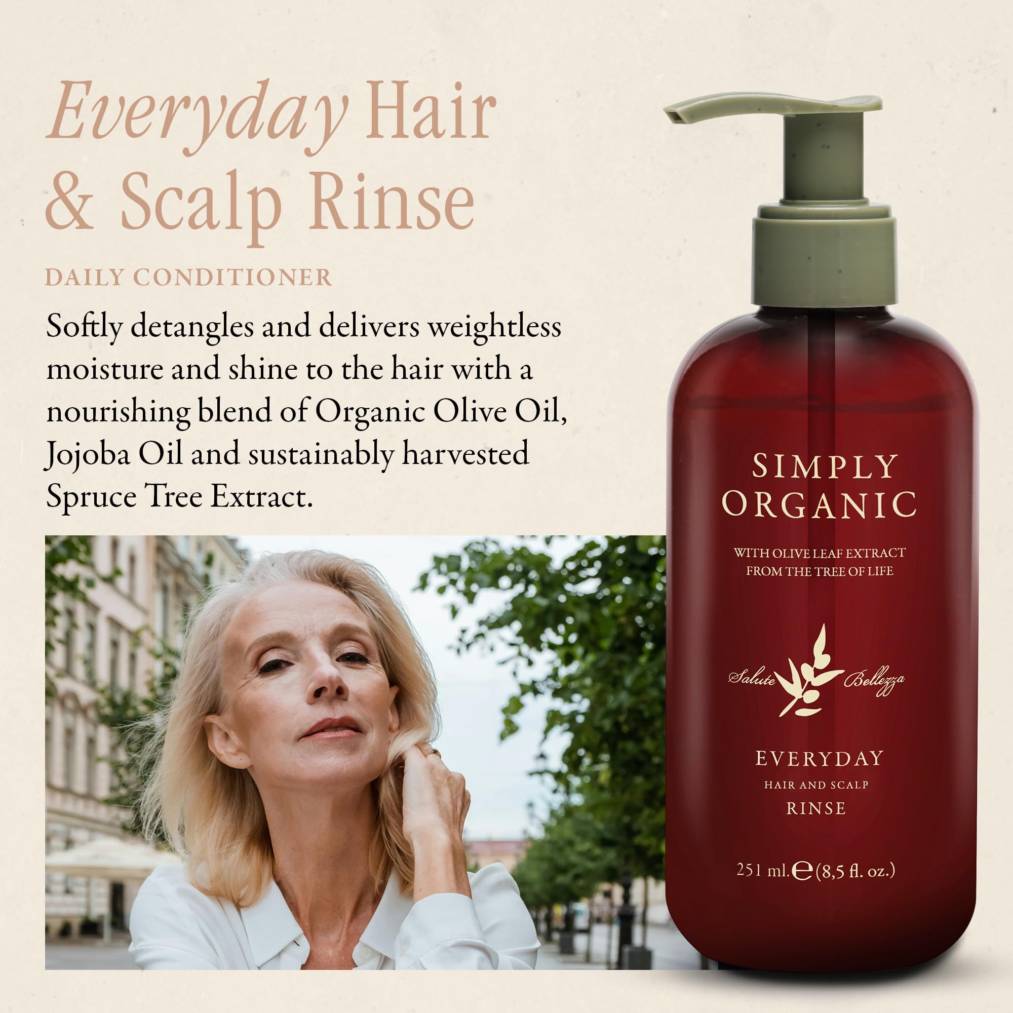 SIMPLY ORGANIC Hair & Scalp Rinse bottle pour for convenient daily use.