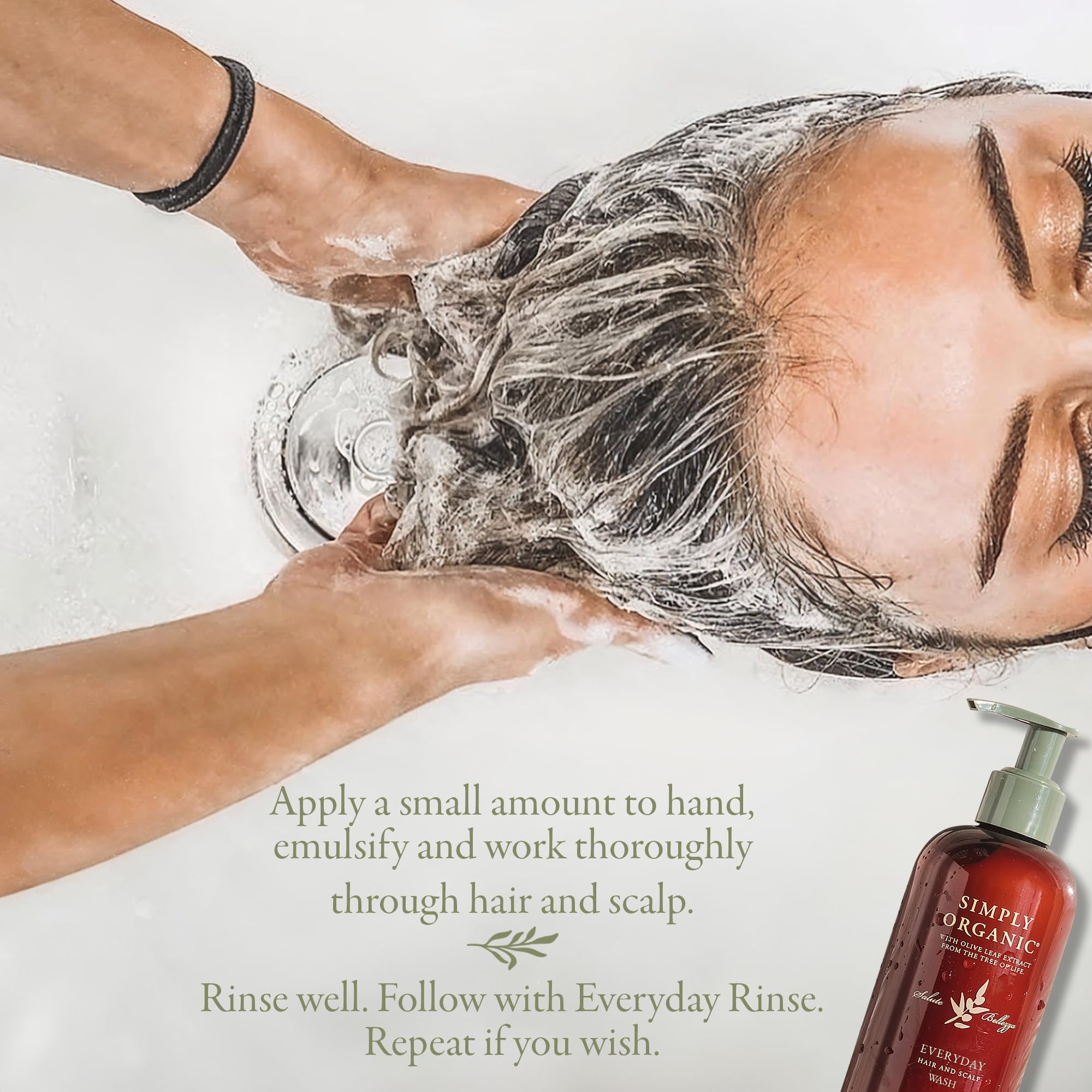 SIMPLY ORGANIC hair wash cruelty free badge on packaging.
