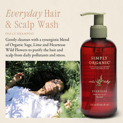 SIMPLY ORGANIC hair wash lather closeup for gentle cleansing.