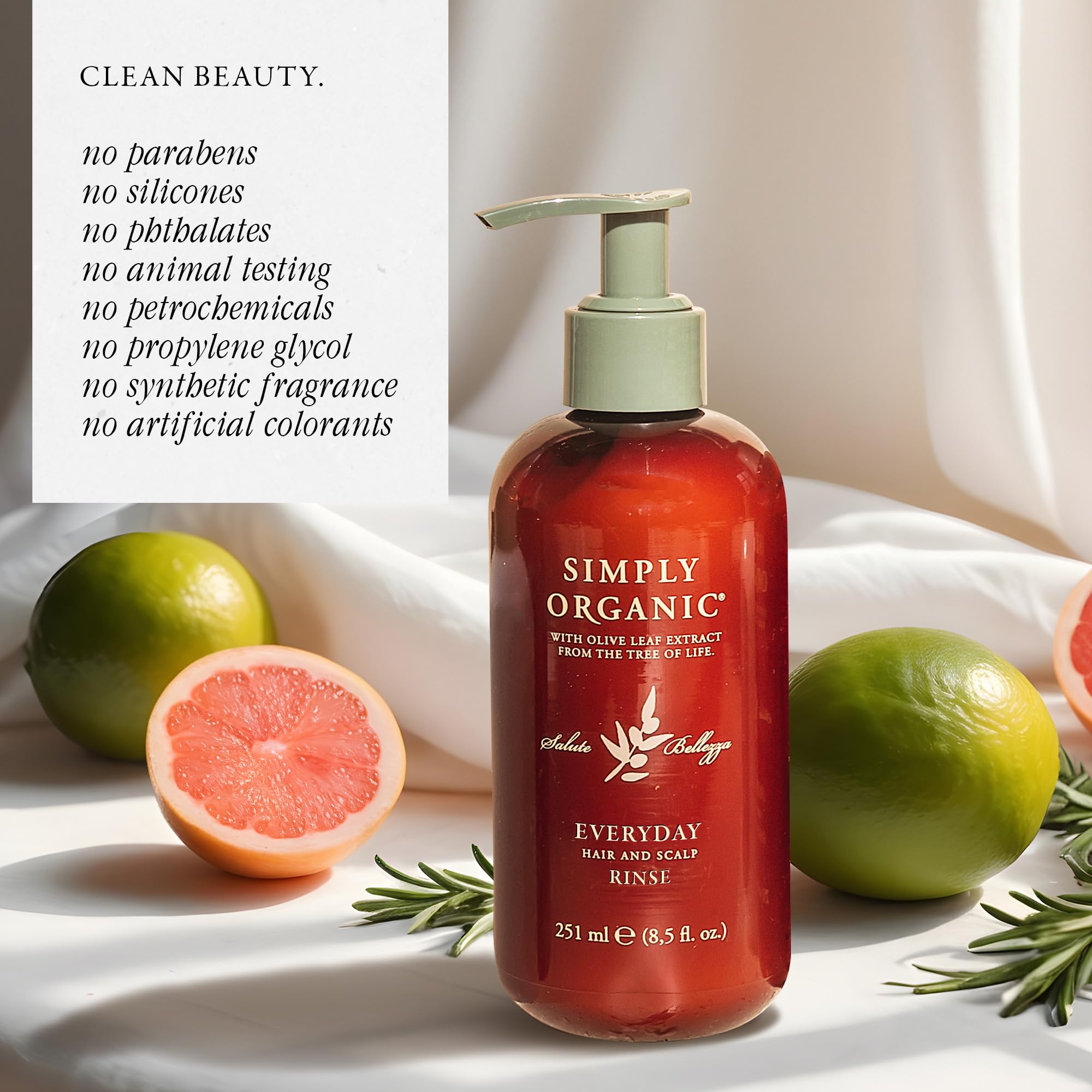 SIMPLY ORGANIC Olive and Jojoba oils ingredients highlight nourishment without weighing hair down.
