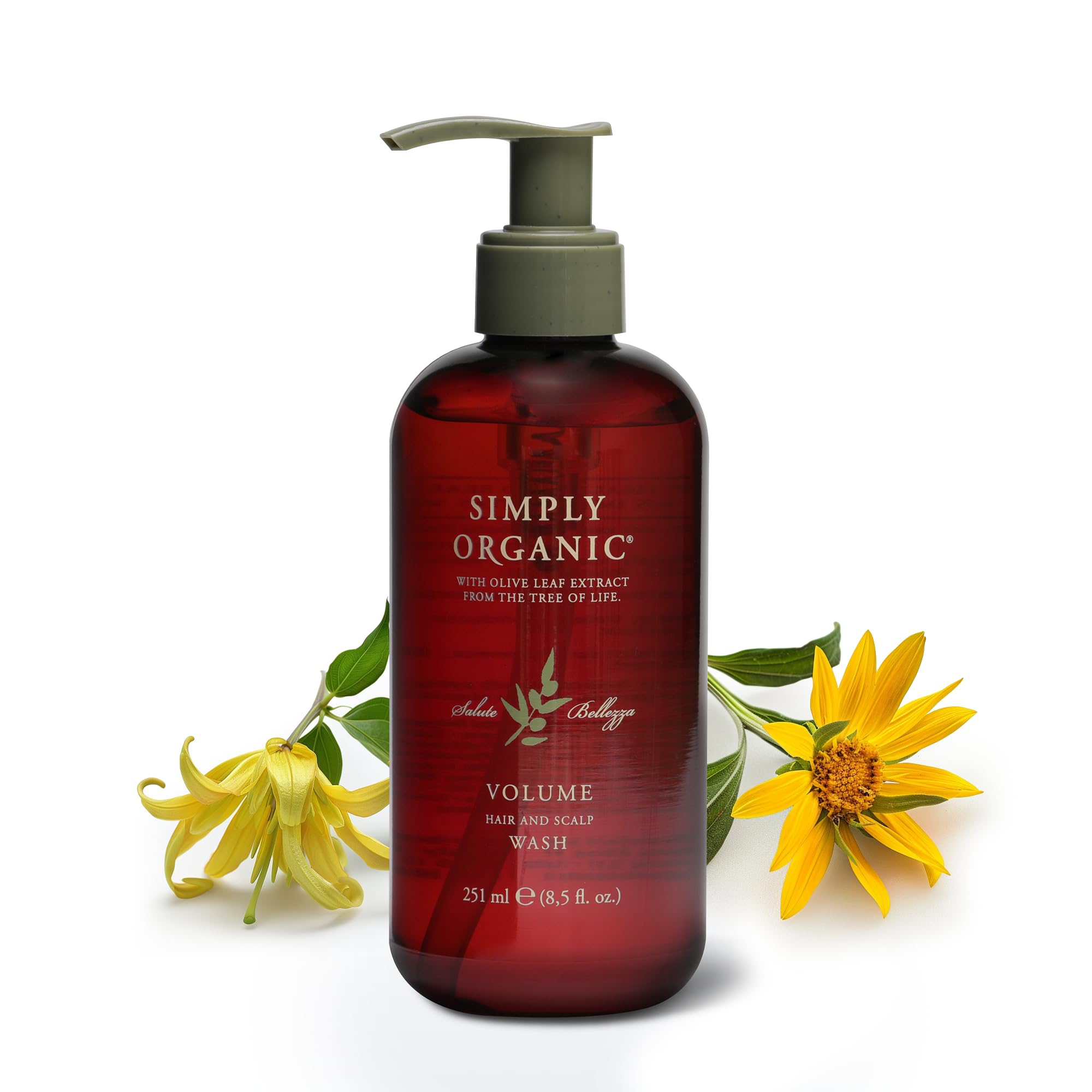 SIMPLY ORGANIC Volume Shampoo bottle showing fullness and shine for fine hair