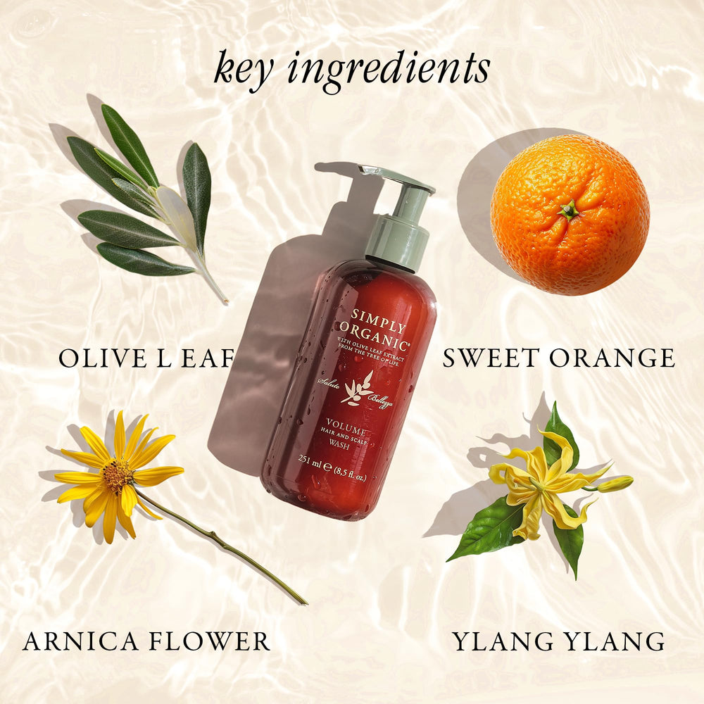 SIMPLY ORGANIC Volume Shampoo scent profile with citrus and ylang-ylang aroma
