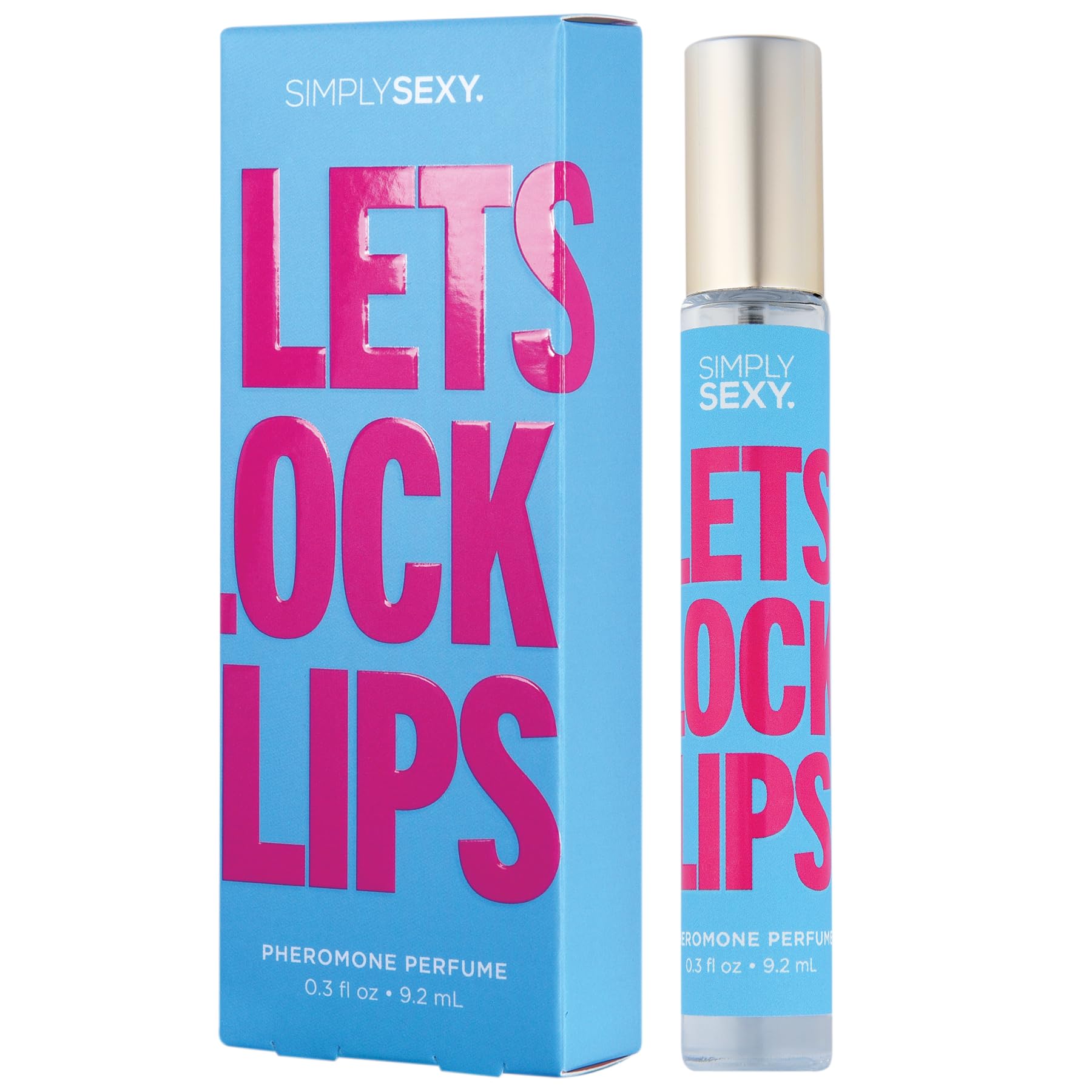 SIMPLY SEXY Affirmations Lets Lock Lips bottle closeup, long-lasting pheromone fragrance for daily confidence.