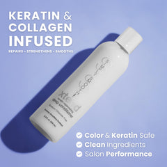 Simply Smooth Xtend Keratin Deep Conditioner on bathroom counter for salon-like shine.