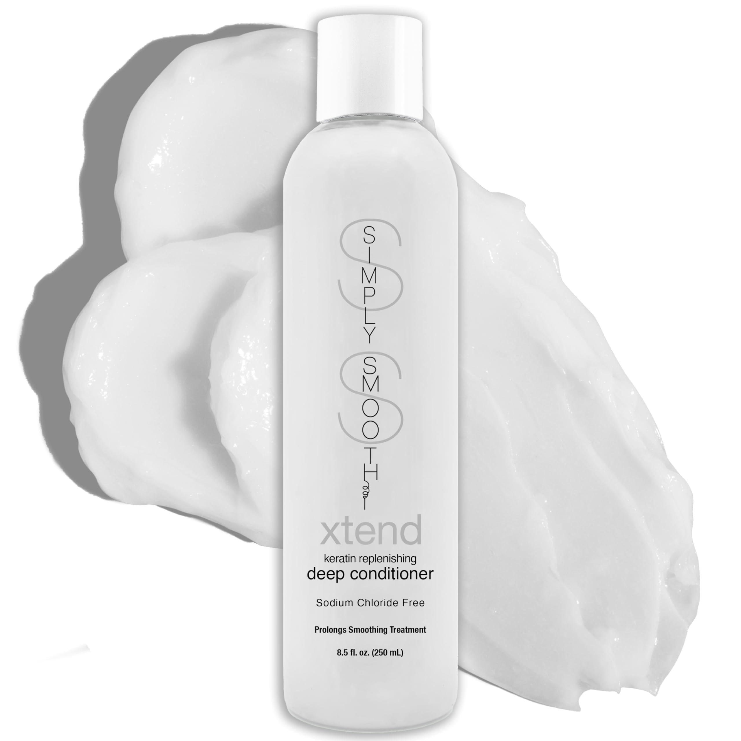 Simply Smooth Xtend Keratin Deep Conditioner bottle shows lightweight hydration for dry hair.
