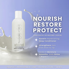 Simply Smooth Xtend Keratin Deep Conditioner jar emphasizes detangling and frizz control.