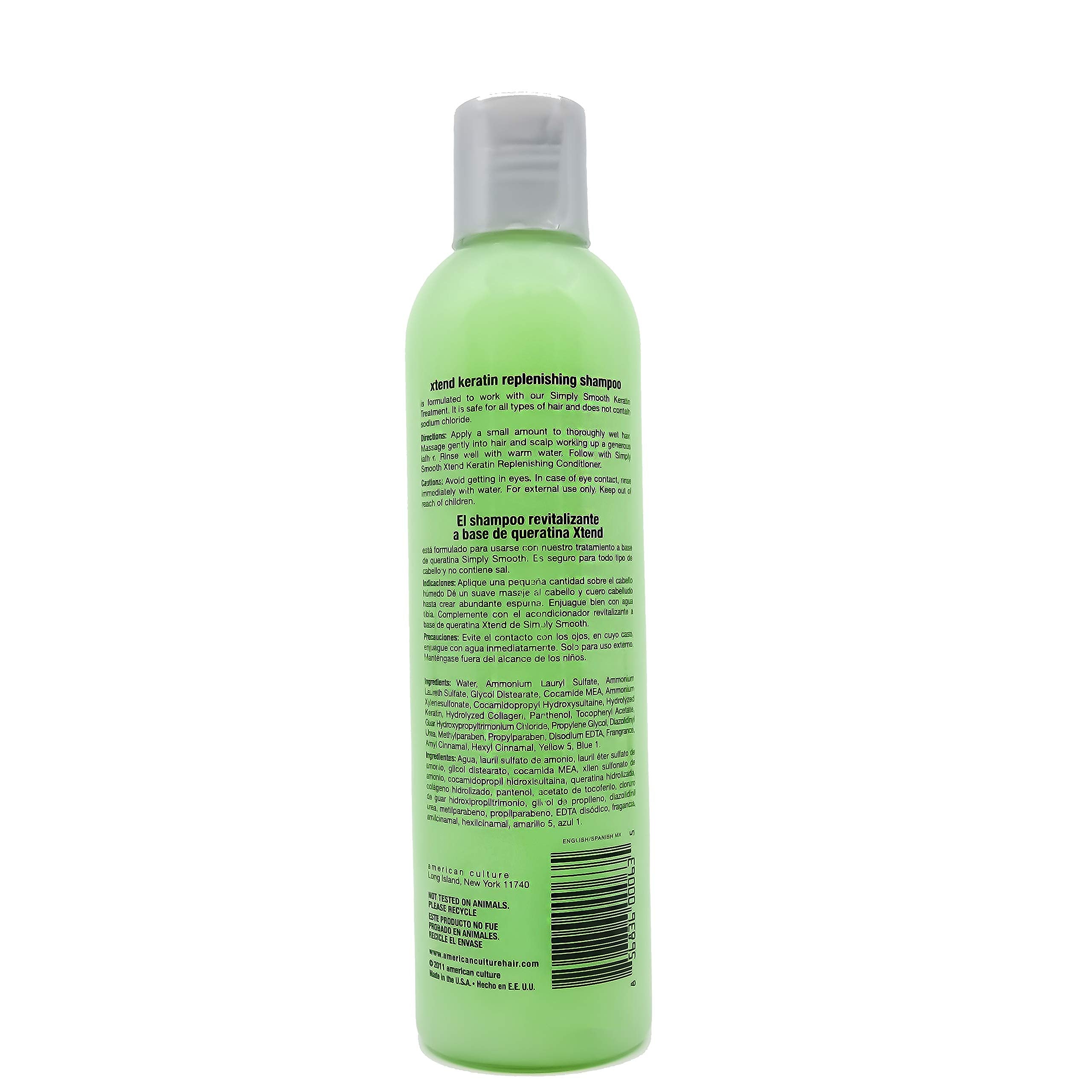 Simply Smooth Xtend Keratin shampoo label closeup highlighting color-safe, sulfate-free formula.