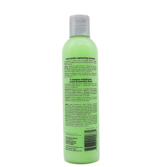 Simply Smooth Xtend Keratin shampoo label closeup highlighting color-safe, sulfate-free formula.