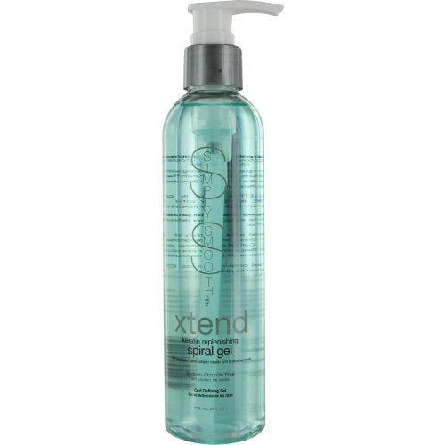 Simply Smooth Xtend Keratin Spiral Gel bottle showing frizz control for smooth, defined curls