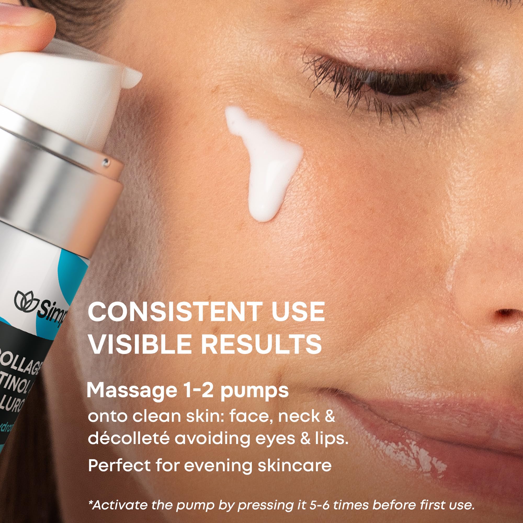 SimplyVital retinol serum shown for night-time skincare routine.