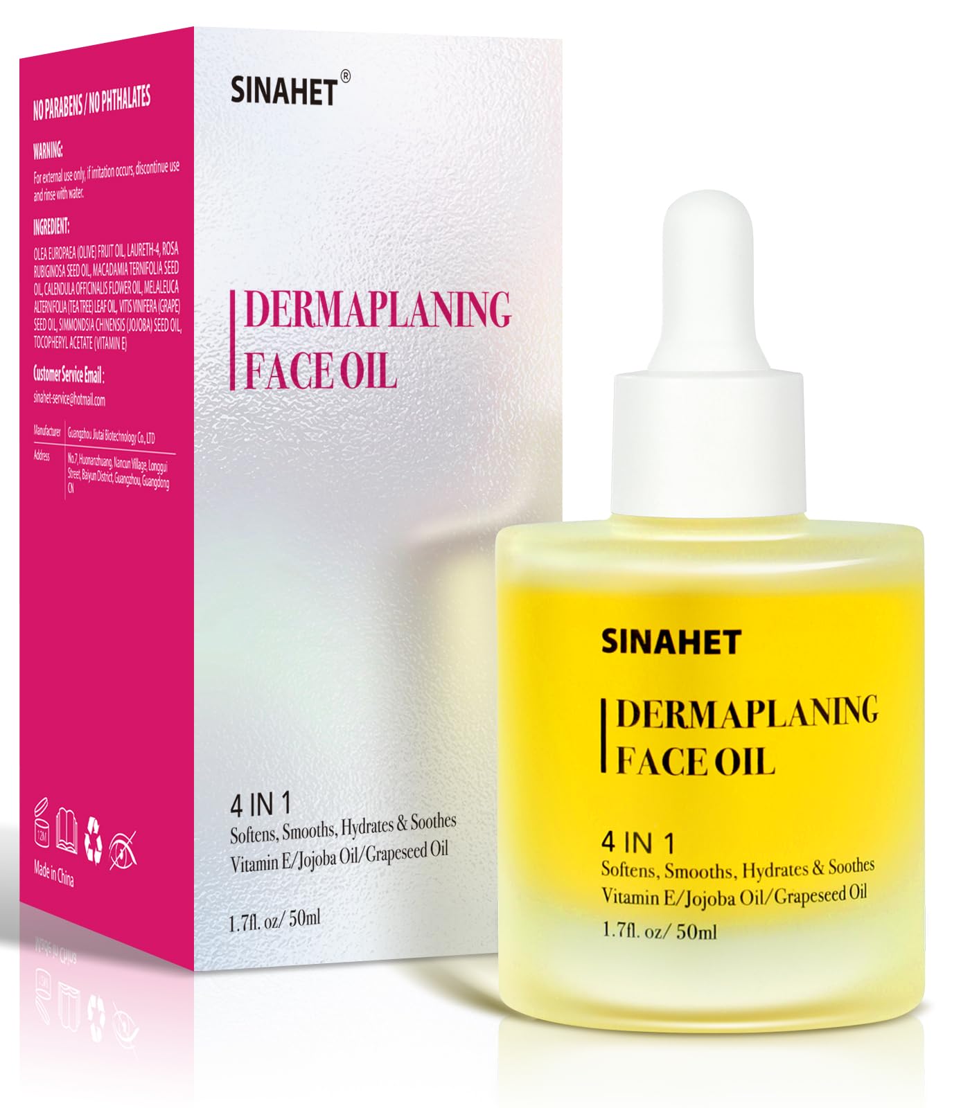 SINAHET Dermaplaning Oil bottle for gentle, smoother shaving and skin soothing.
